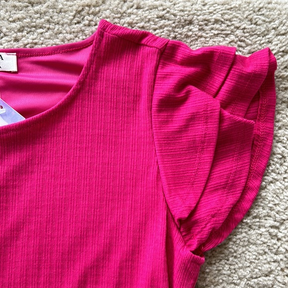 Zenna Bright Pink Ruffle Sleeve Dress - Picture 4 of 6